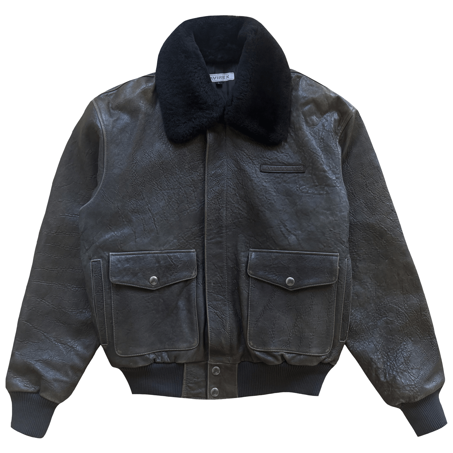 Avirex A2 Lambskin Leather Flight Jacket Boa Collar - L
