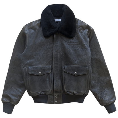 Avirex A2 Lambskin Leather Flight Jacket Boa Collar - L