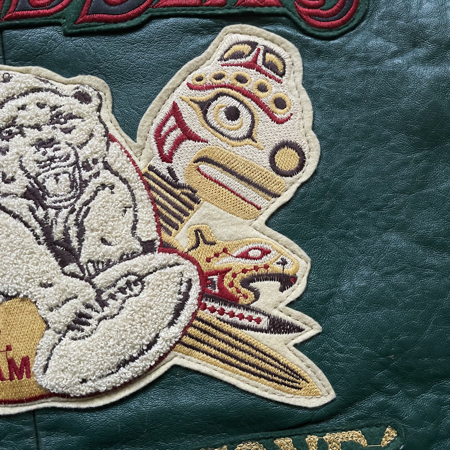 Avirex 'Alaskan Wild Bears' Leather Varsity Jacket - M