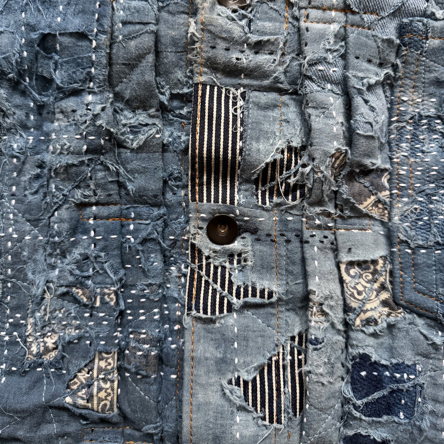 Indigo Boro Sashiko Distressed Denim Trucker Jacket - L