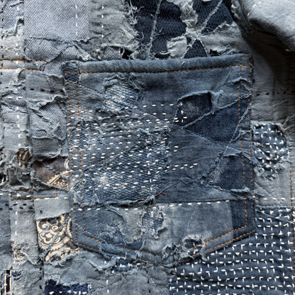 Indigo Boro Sashiko Distressed Denim Trucker Jacket - L