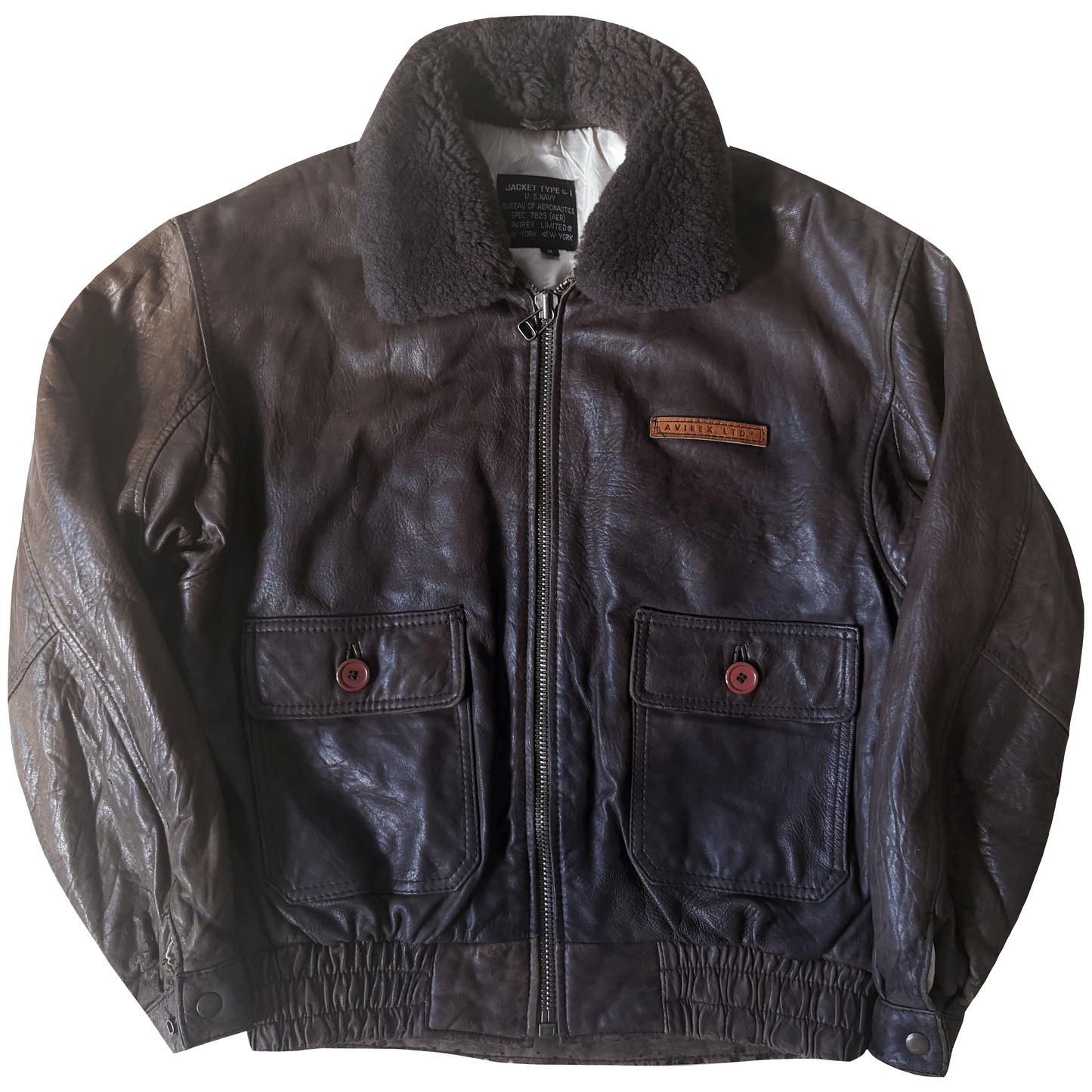 Avirex G-1 80's Leather Lambskin Flight Jacket Boa Collar - M