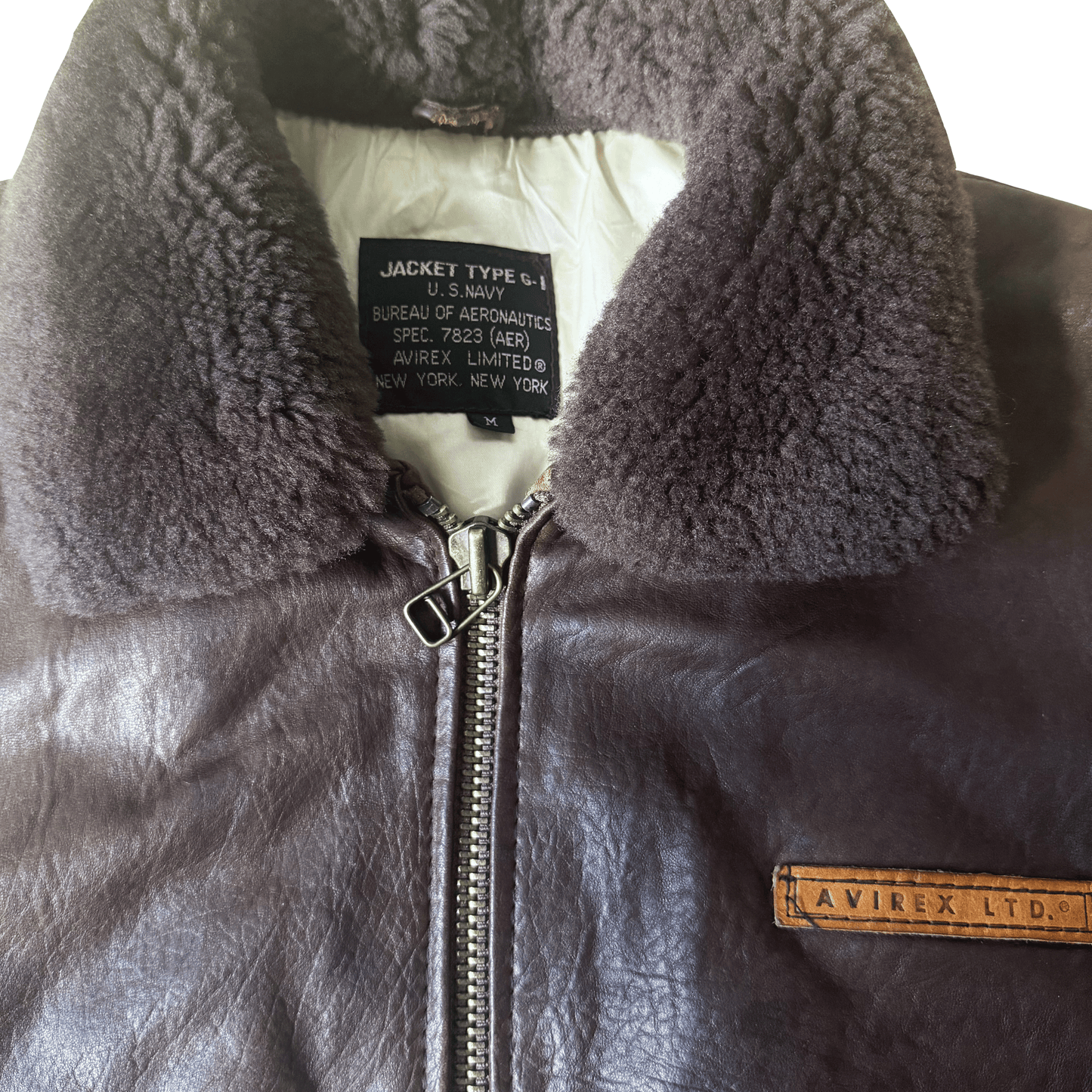 Avirex G-1 80's Leather Lambskin Flight Jacket Boa Collar - M