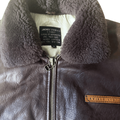 Avirex G-1 80's Leather Lambskin Flight Jacket Boa Collar - M