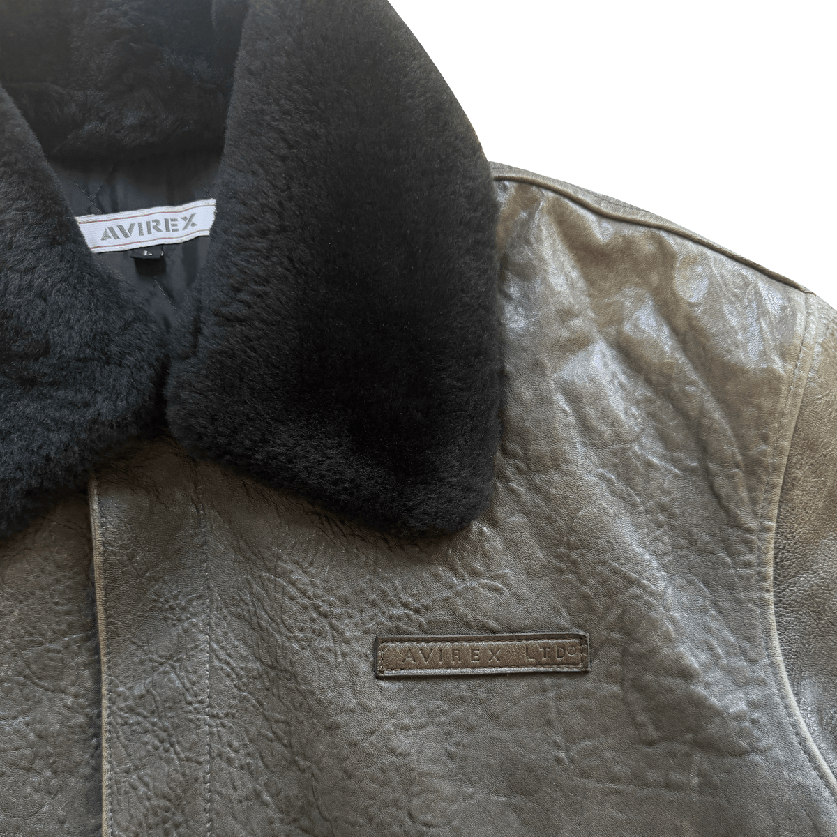 Avirex A2 Lambskin Leather Flight Jacket Boa Collar - L
