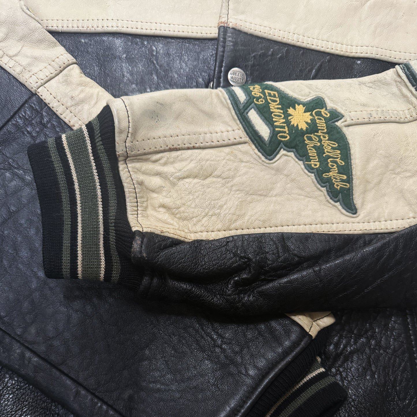 Avirex 'North West Wild Bears' Leather Varsity Jacket - S