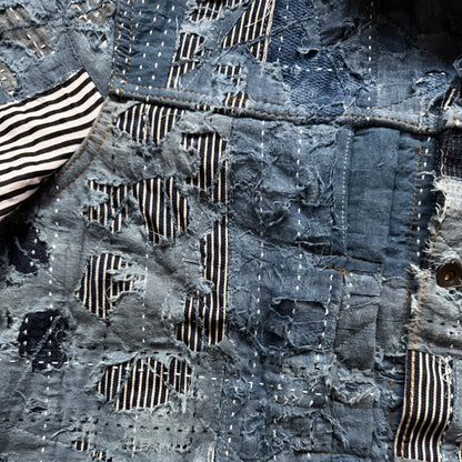 Indigo Boro Sashiko Distressed Denim Trucker Jacket - L