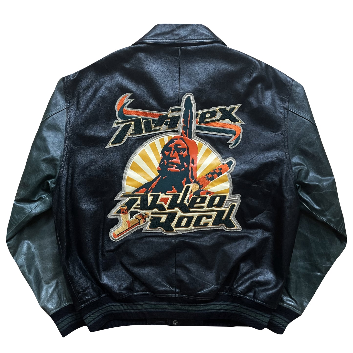 Avirex 'Oridian Warrior' Leather Varsity Jacket - M