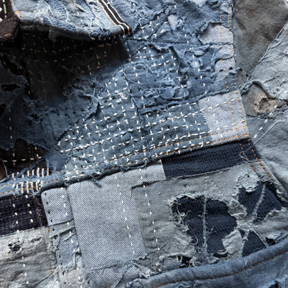 Indigo Boro Sashiko Distressed Denim Trucker Jacket - L
