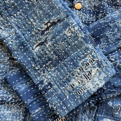 Japanese Boro Denim Work Chore Jacket - M
