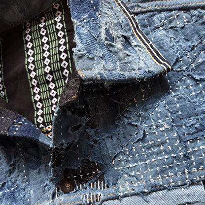 Indigo Boro Sashiko Distressed Denim Trucker Jacket - L