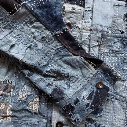Indigo Boro Sashiko Distressed Denim Trucker Jacket - L