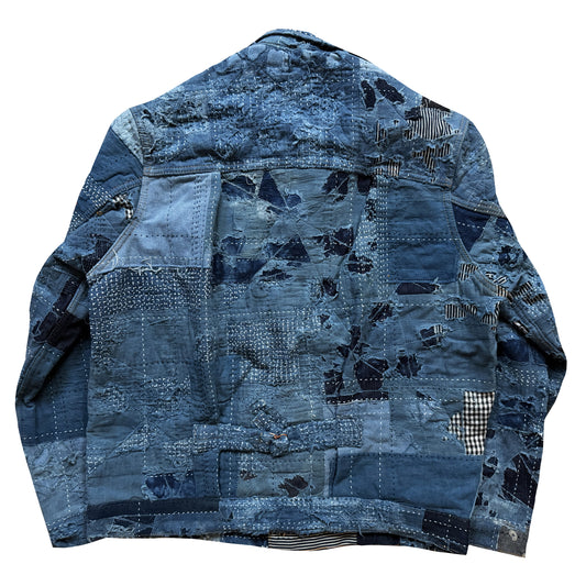 Indigo Boro Sashiko Distressed Denim Trucker Jacket - L