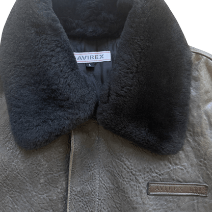 Avirex A2 Lambskin Leather Flight Jacket Boa Collar - L