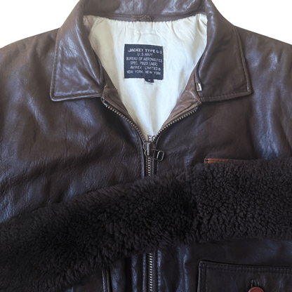 Avirex G-1 80's Leather Lambskin Flight Jacket Boa Collar - M