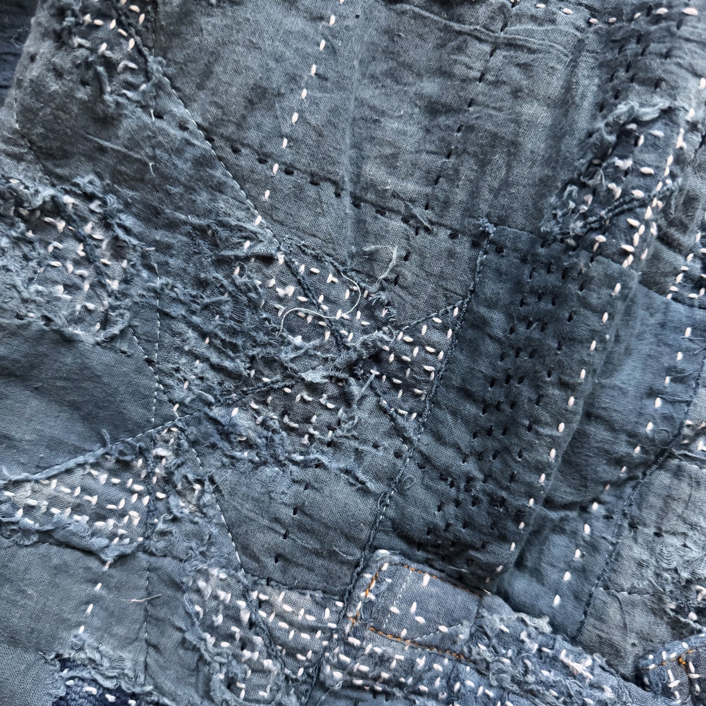 Indigo Boro Sashiko Distressed Denim Trucker Jacket - L