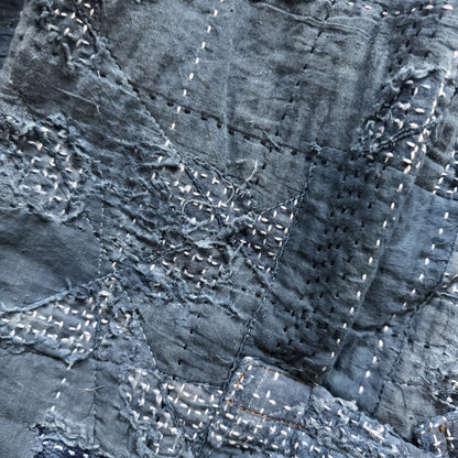 Indigo Boro Sashiko Distressed Denim Trucker Jacket - L