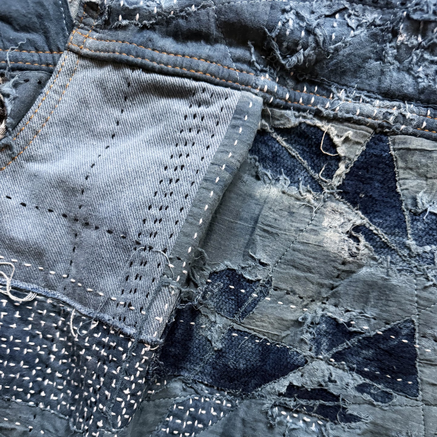 Indigo Boro Sashiko Distressed Denim Trucker Jacket - L