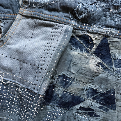 Indigo Boro Sashiko Distressed Denim Trucker Jacket - L