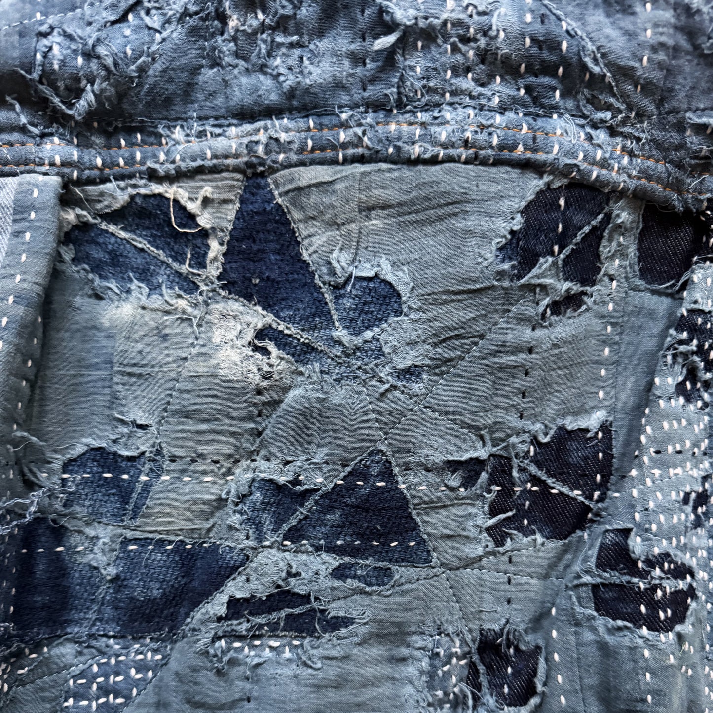 Indigo Boro Sashiko Distressed Denim Trucker Jacket - L