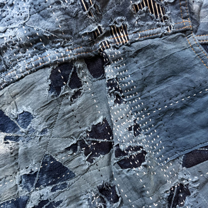 Indigo Boro Sashiko Distressed Denim Trucker Jacket - L