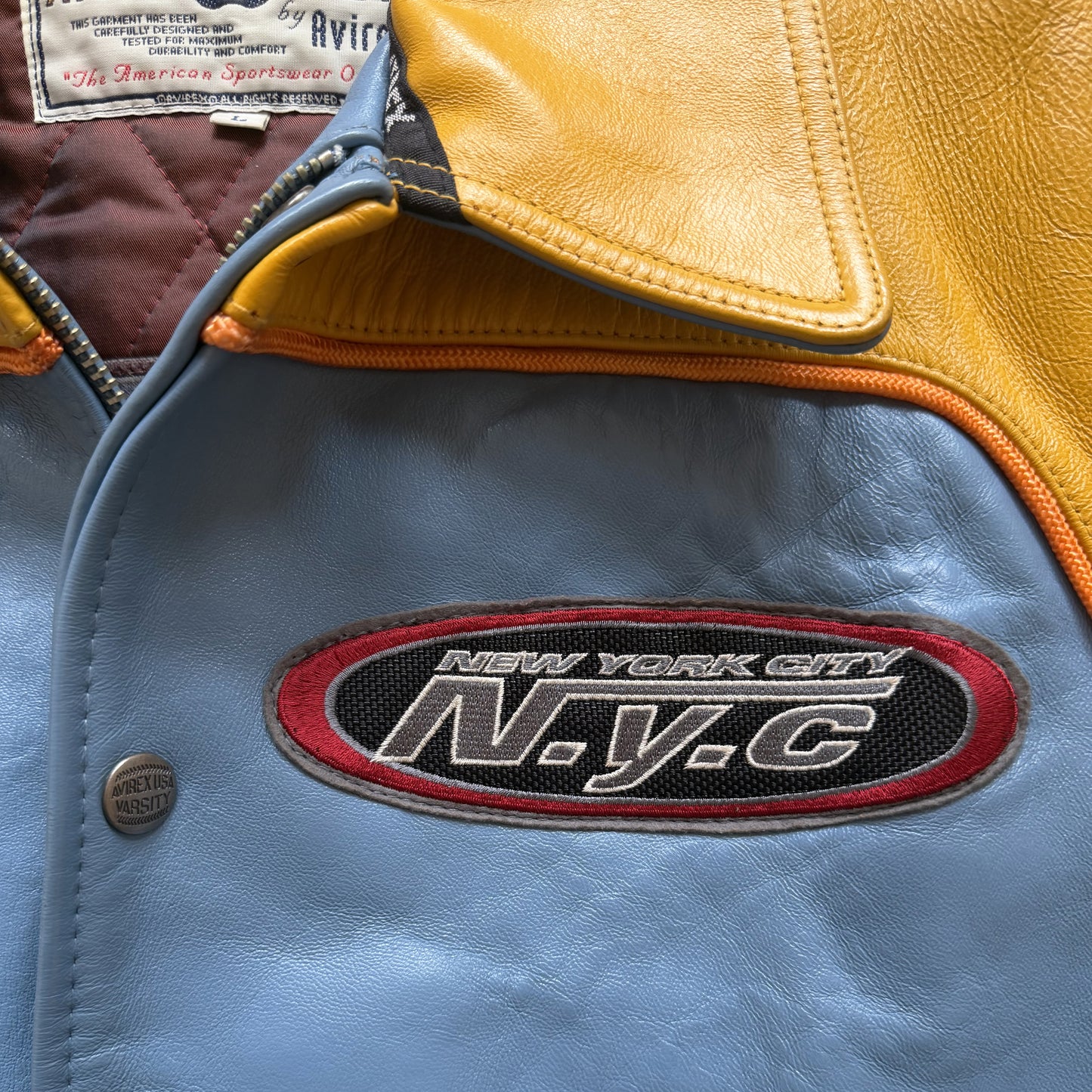 Avirex 'New York Long Island' Leather Varsity Jacket - L