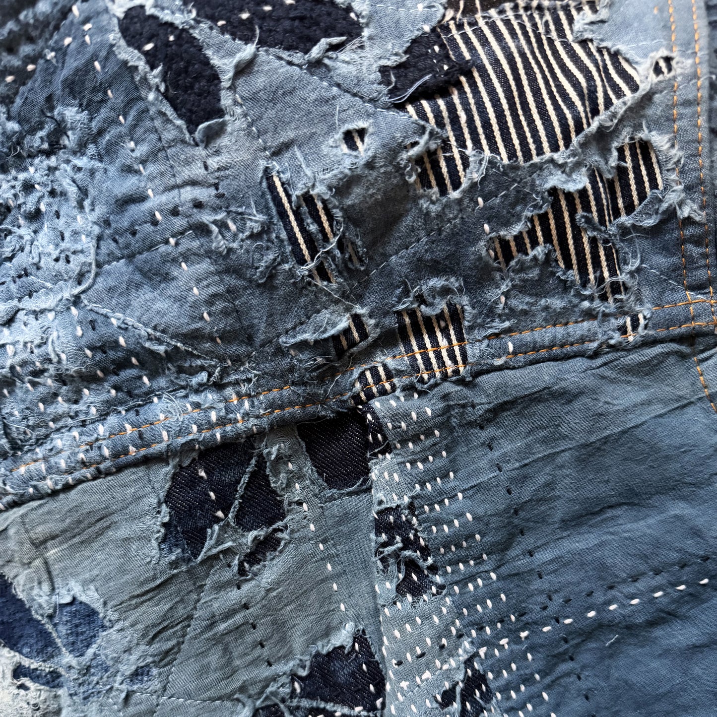 Indigo Boro Sashiko Distressed Denim Trucker Jacket - L