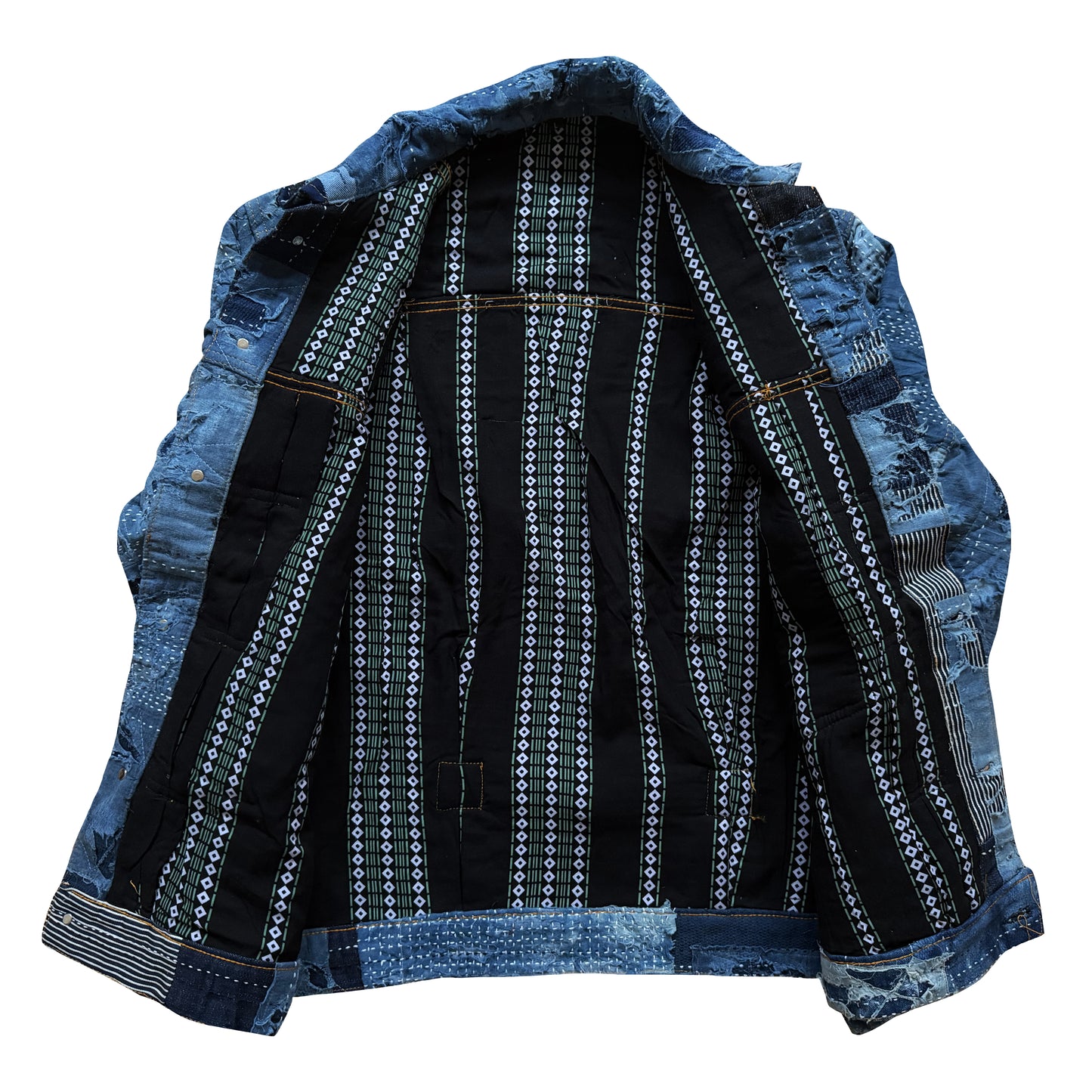 Indigo Boro Sashiko Distressed Denim Trucker Jacket - L