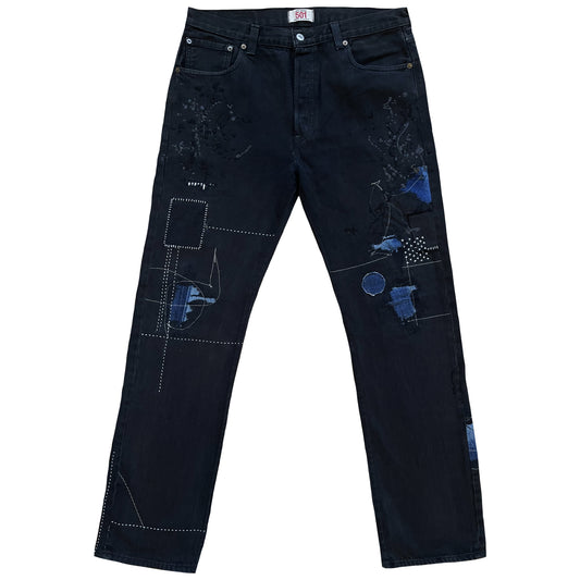 Boro Patchwork Sashiko Embroidered Jeans - W34"