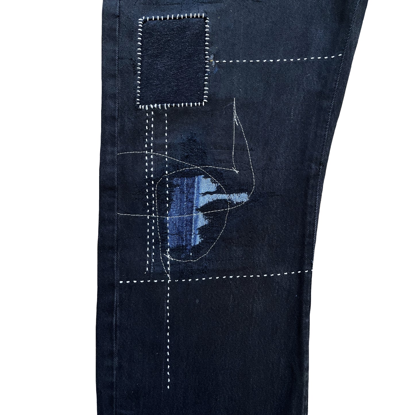 Boro Patchwork Sashiko Embroidered Jeans - W34"