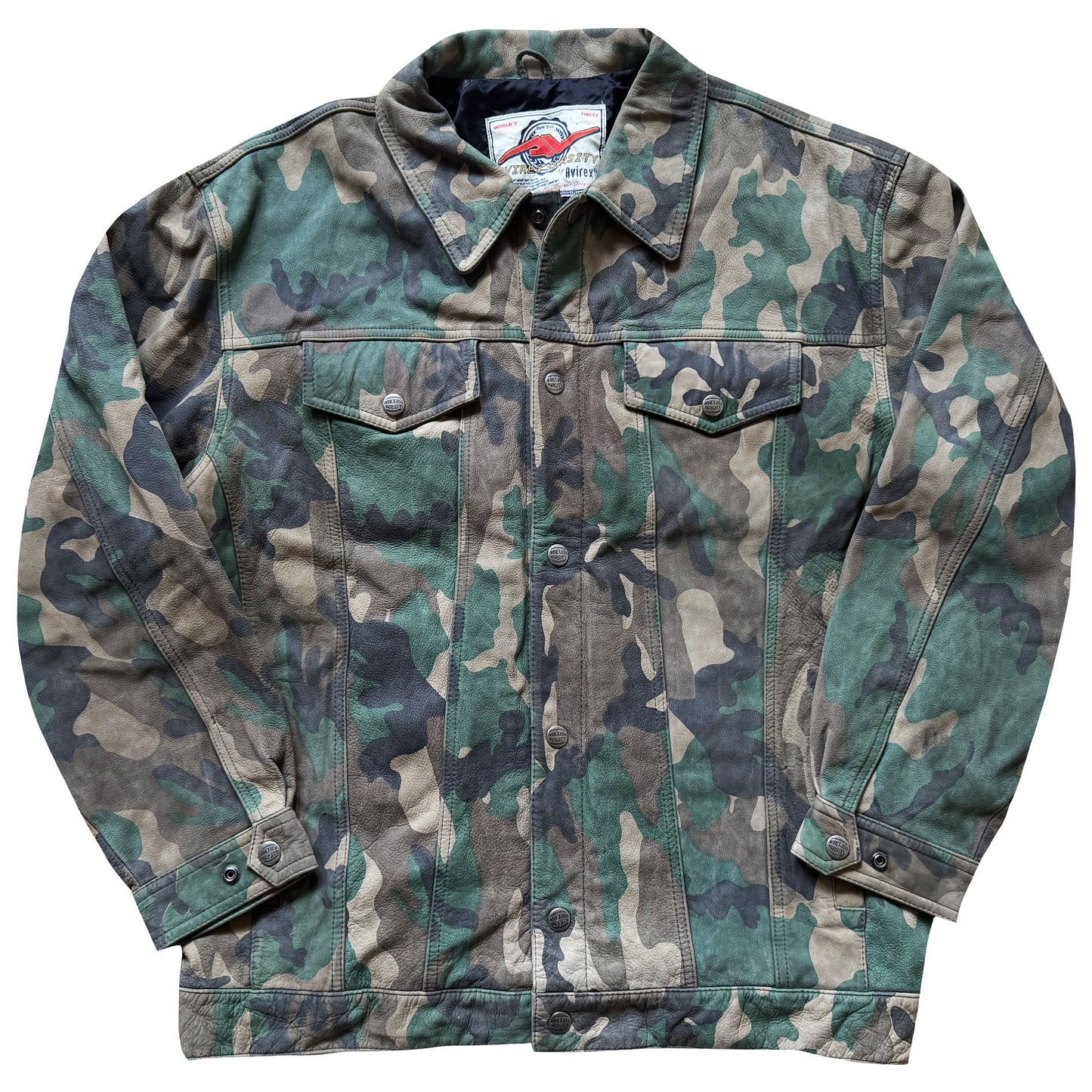 Avirex Camouflage Leather Trucker Jacket - XL