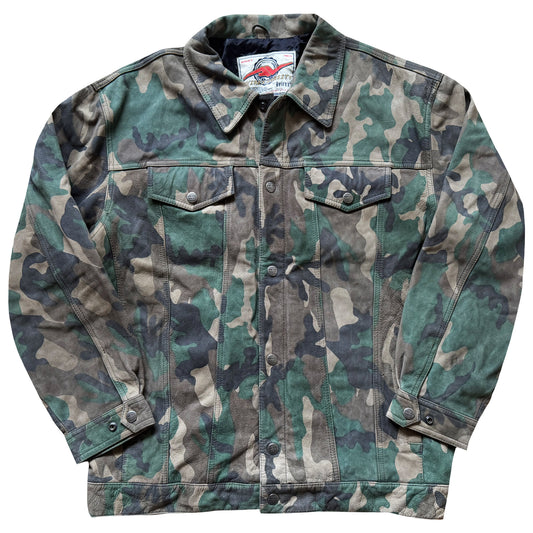 Avirex Camouflage Leather Trucker Jacket - XL