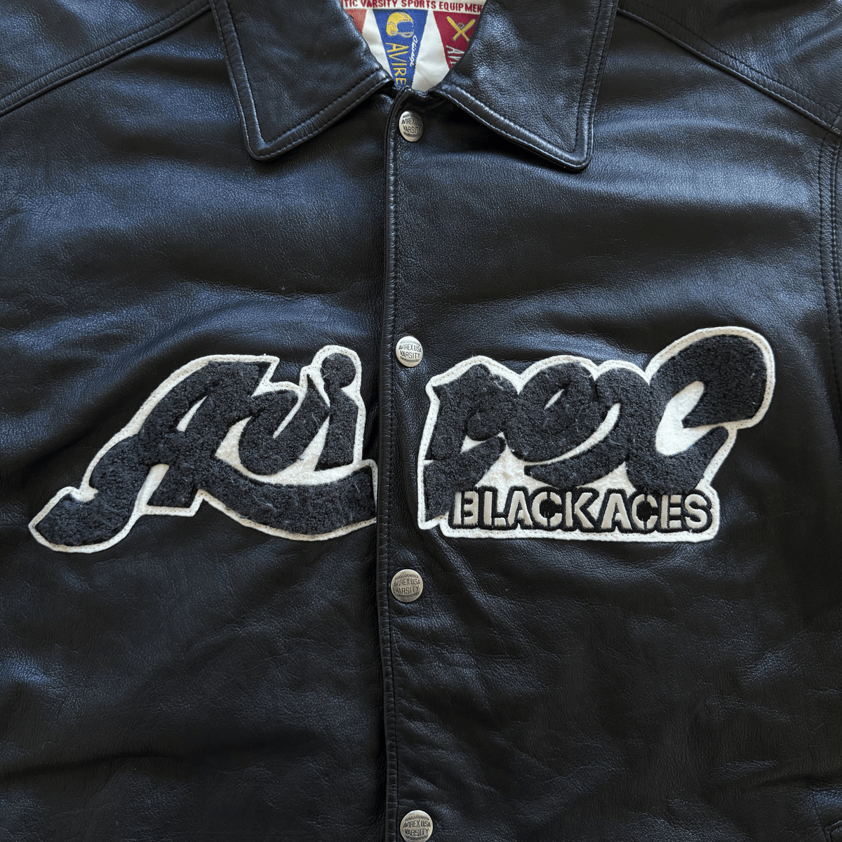 Avirex 'Black Aces' Leather Varsity Jacket - XL