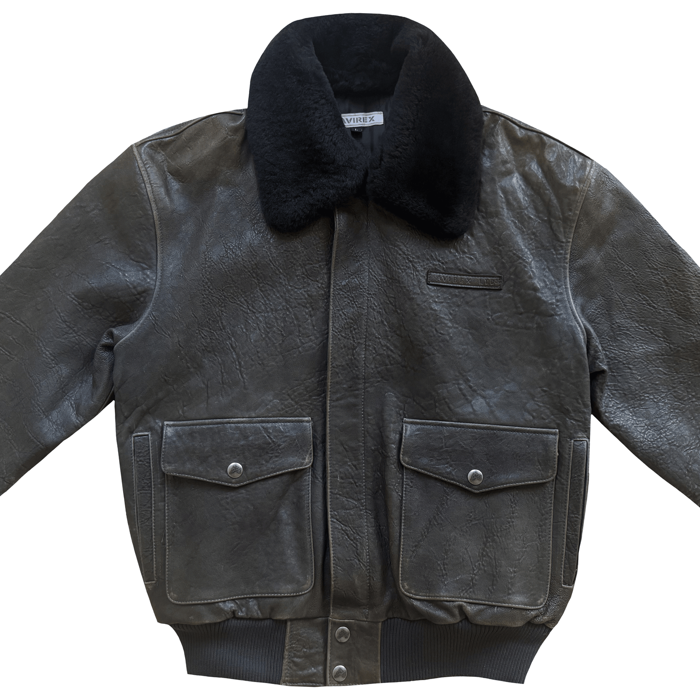Avirex A2 Lambskin Leather Flight Jacket Boa Collar - L