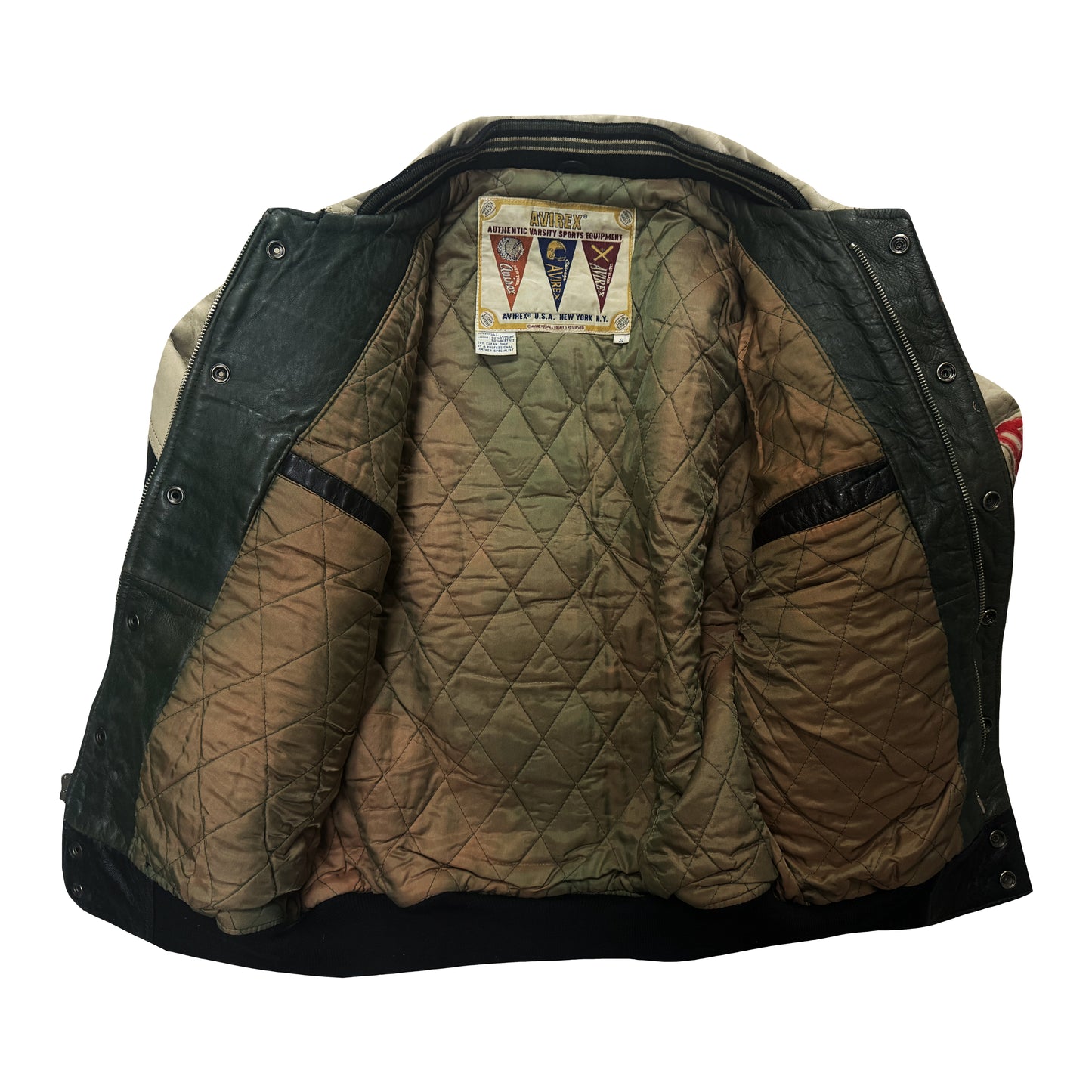 Avirex 'North West Wild Bears' Leather Varsity Jacket - S