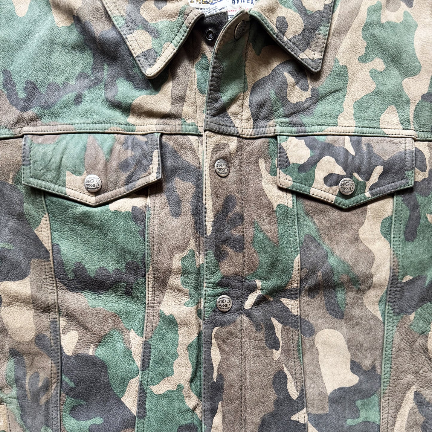 Avirex Camouflage Leather Trucker Jacket - XL