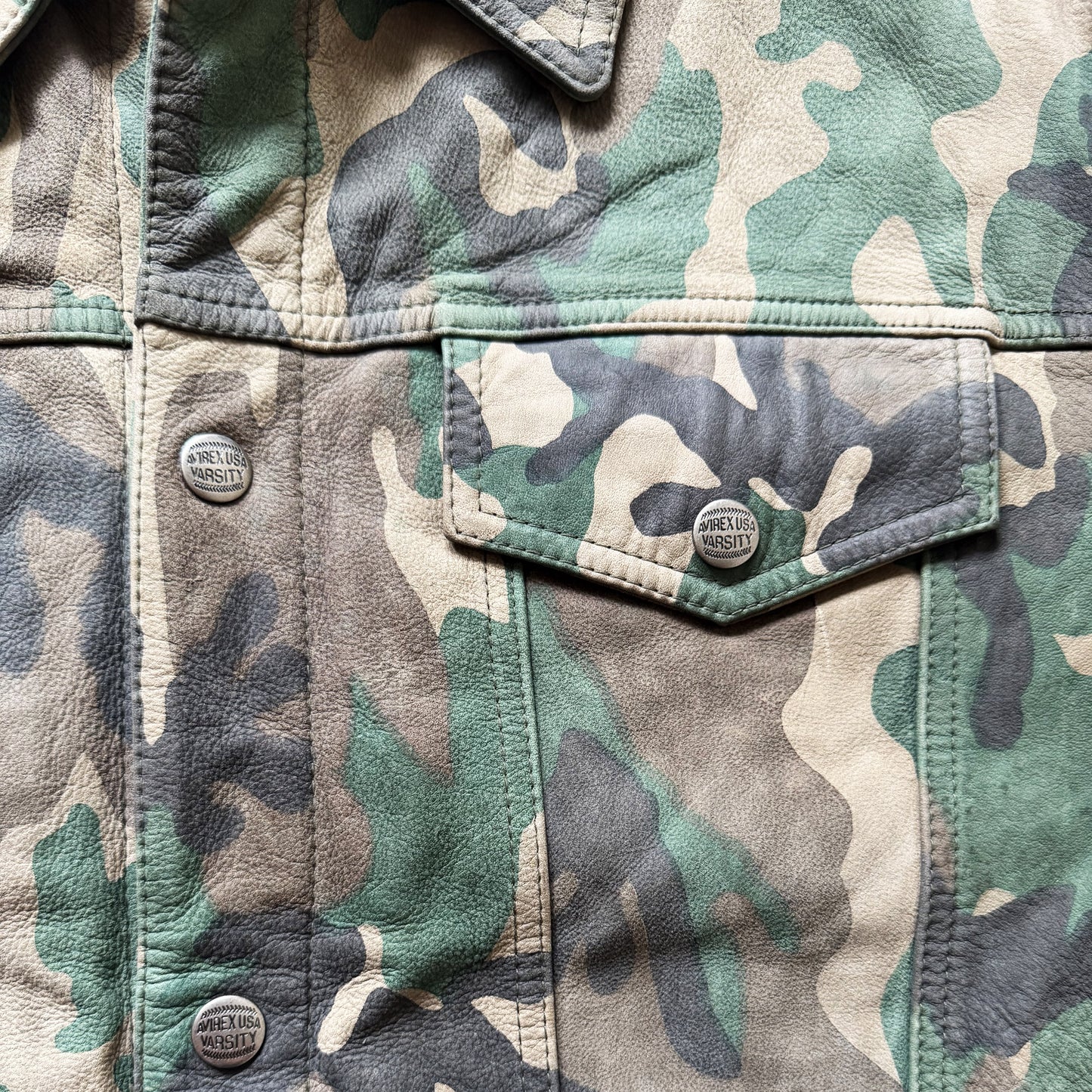 Avirex Camouflage Leather Trucker Jacket - XL