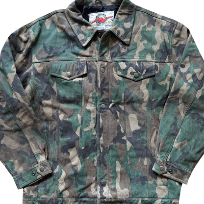 Avirex Camouflage Leather Trucker Jacket - XL