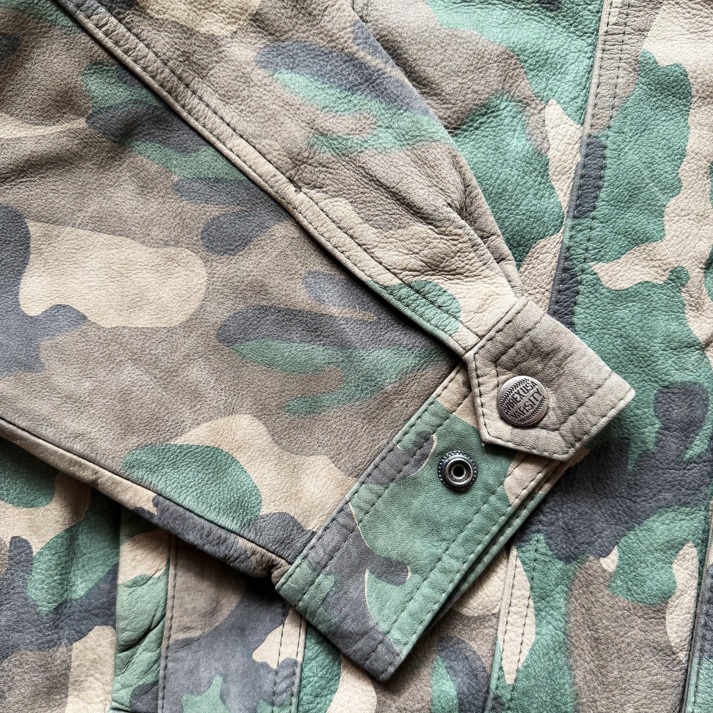 Avirex Camouflage Leather Trucker Jacket - XL