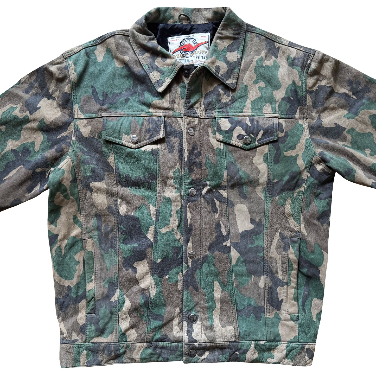 Avirex Camouflage Leather Trucker Jacket - XL