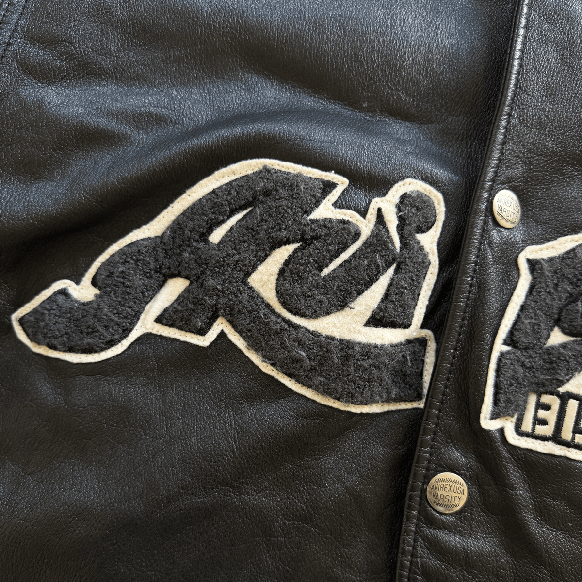 Avirex 'Black Aces' Leather Varsity Jacket - XL