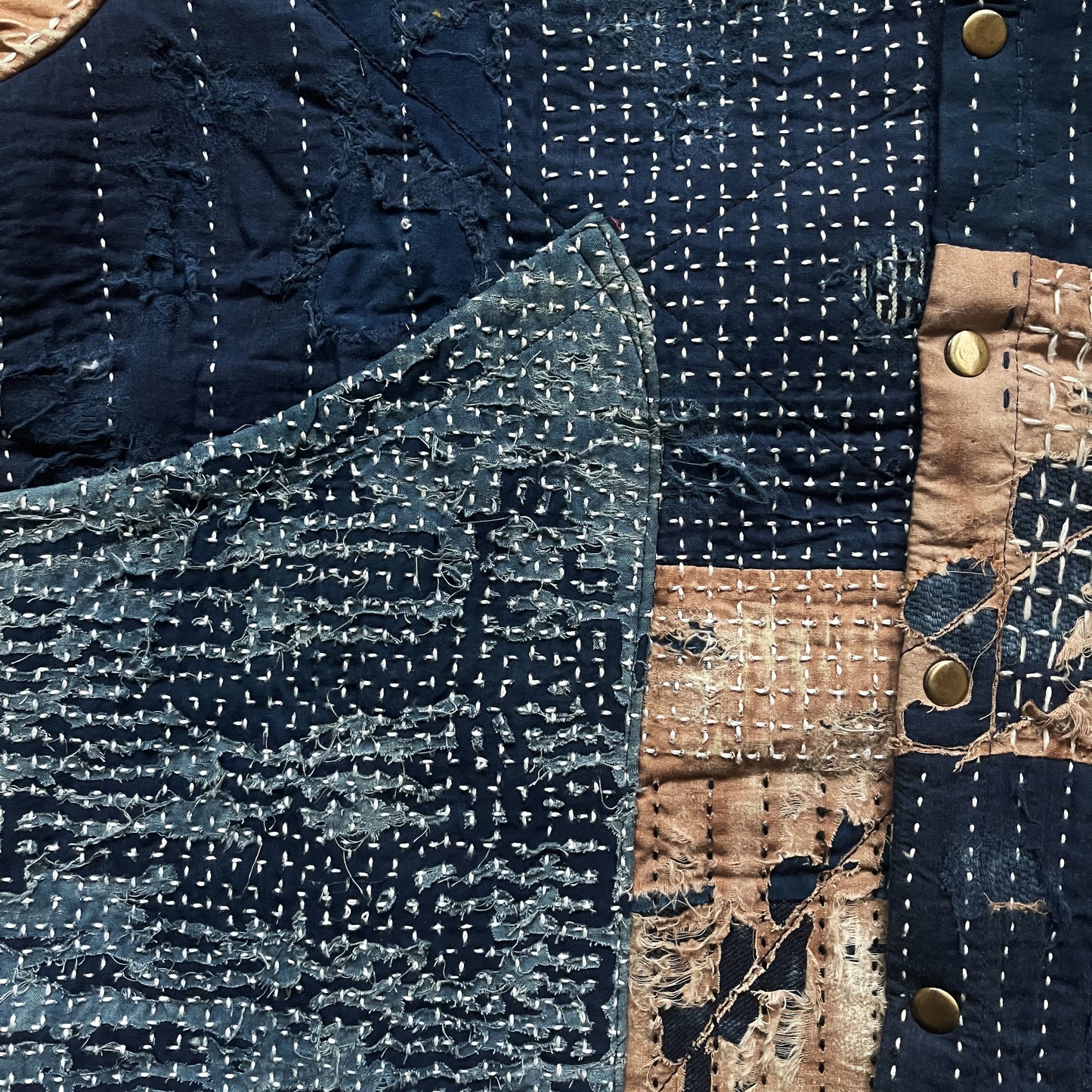 Indigo Collarless Boro Denim Jacket - M