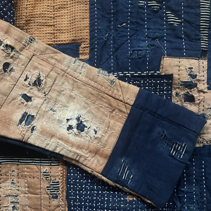 Indigo Collarless Boro Denim Jacket - M