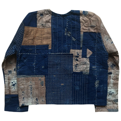Indigo Collarless Boro Denim Jacket - M