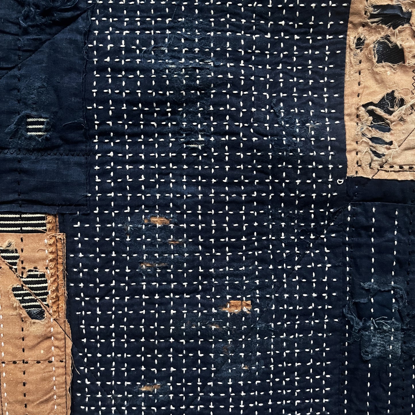 Indigo Collarless Boro Denim Jacket - M