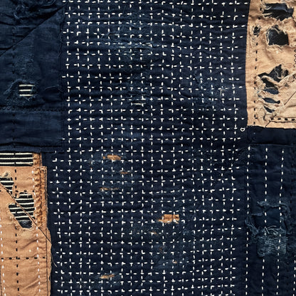 Indigo Collarless Boro Denim Jacket - M