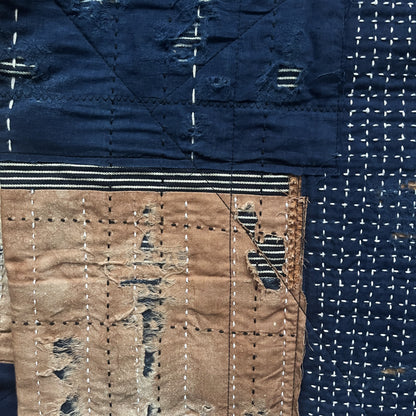 Indigo Collarless Boro Denim Jacket - M