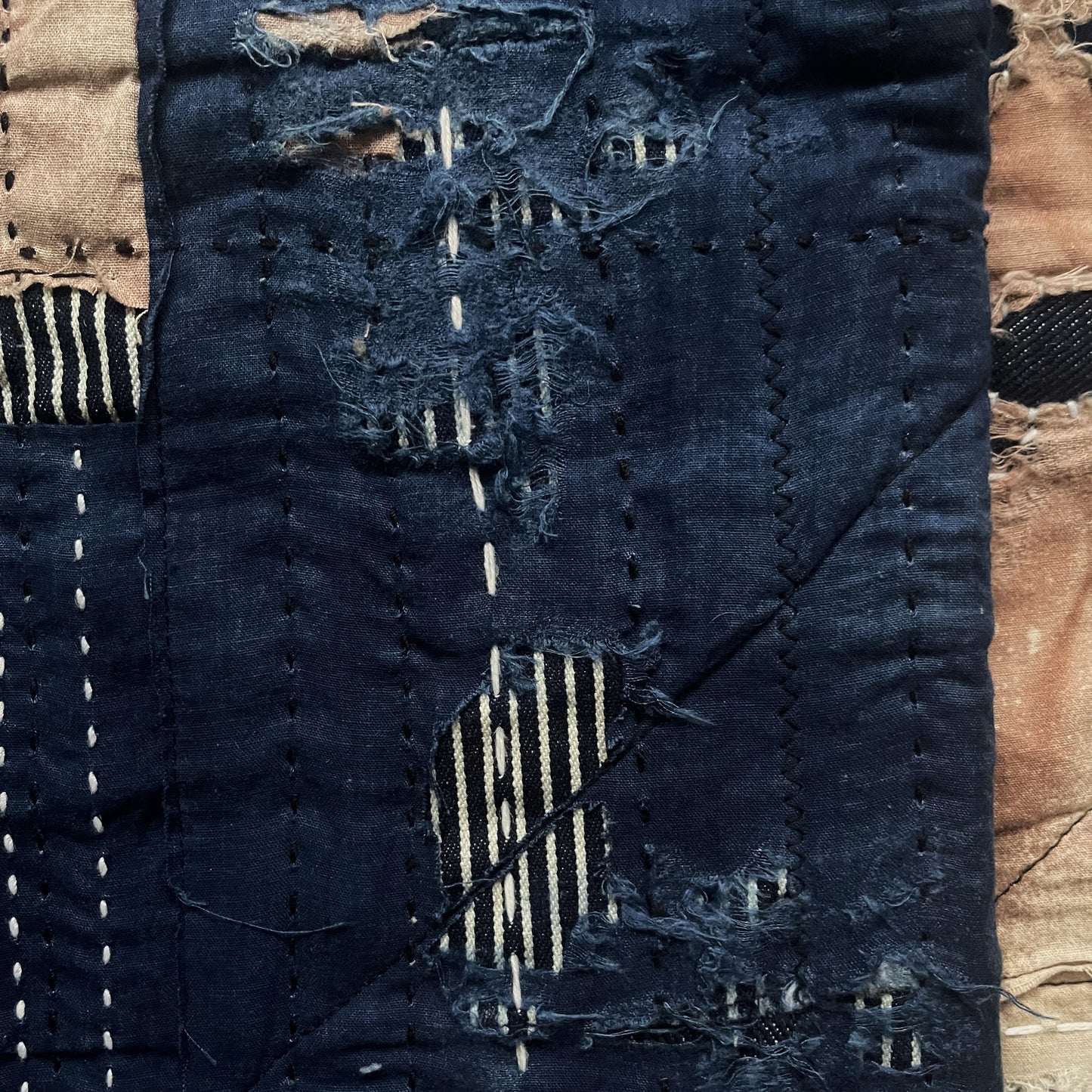 Indigo Collarless Boro Denim Jacket - M