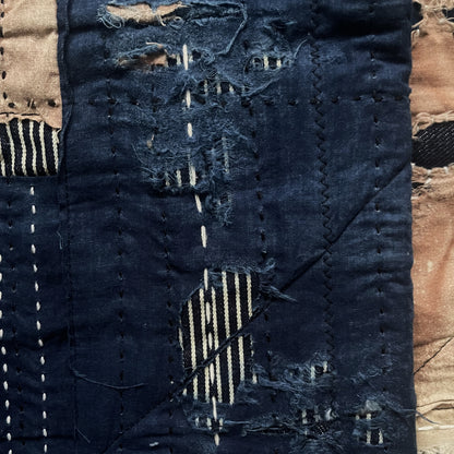 Indigo Collarless Boro Denim Jacket - M