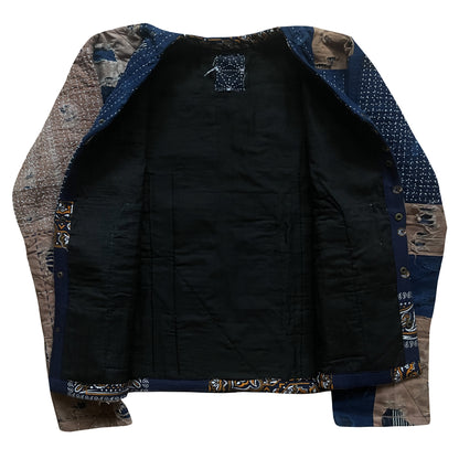 Indigo Collarless Boro Denim Jacket - M